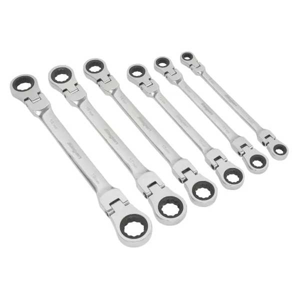 Genuine SEALEY S0806 Flexi-Head Double End Ratchet Ring Spanner Set 6pc Metric