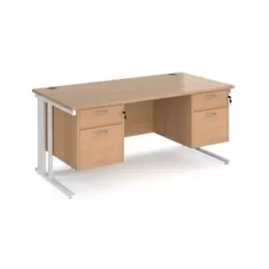 Office Desk Rectangular Desk 1600mm With Double Pedestal Beech Top With White Frame 800mm Depth Maestro 25 MCM16P22WHB