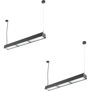 2 PACK Low Bay Warehouse Pendant Light - 100W Daylight White LED - Matt Black