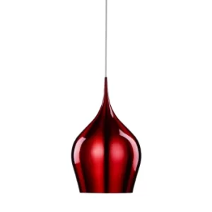 Vibrant 1 Light Large Dome Ceiling Pendant Red, E27