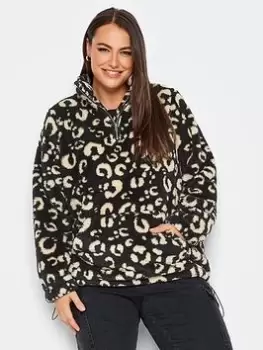 Yours Yours Half Zip Fleece Leopard, Black, Size 22-24, Women