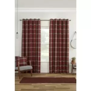 Gorden John Textiles Carnoustie Curtains Blackout Eyelet Woven Check Red 66 x 90'