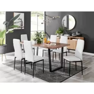 Furniture Box Kylo Brown Wood Effect Dining Table and 6 White Milan Black Leg Chairs