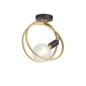 Wales Double Ring Ceiling Lamp Flush, E27, Matt Black, Painted Gold