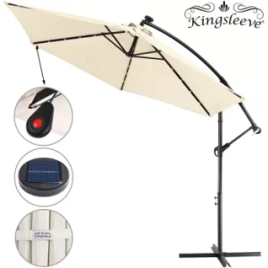 Garden Sun Parasol LED Ø300cm Hanging Umbrella Banana Cantilever Lights Patio Cream