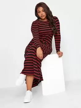 Yours Long Sleeve Rib Swing Stripe Dress. Black/red, Black, Size 38-40, Women