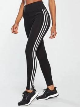 adidas D2M High Rise 3 Stripe Tight - Black, Size XL, Women