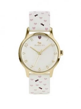 Radley Silver Dial Cream Dog And Heart Print Leather Strap Ladies Watch