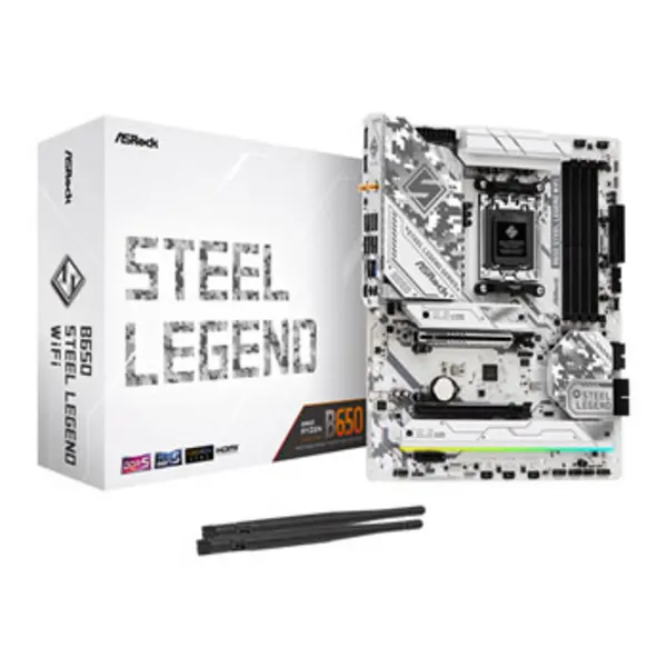 ASRock Asrock B650 STEEL LEGEND WIFI AMD B650 AM5 ATX 4 DDR5 HDMI DP WiFi 6E 2.5G LAN PCIe5 RGB 3x M.2 B650 STEEL LEGEND WIFI