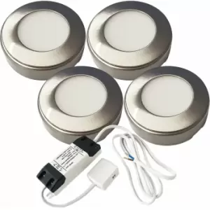 4x brushed nickel Round Surface or Flush Under Cabinet Kitchen Light & Driver Kit - Warm White led