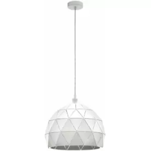 Pendant Ceiling Light Colour White Steel Round Faceted Shade Bulb E27 1x60W