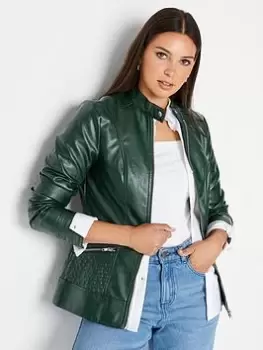 Long Tall Sally Dark Green Faux Leather Funnel Neck Jacket, Green, Size 10, Women