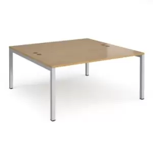 Bench Desk 2 Person Rectangular Desks 1600mm Oak Tops With Silver Frames 1600mm Depth Connex