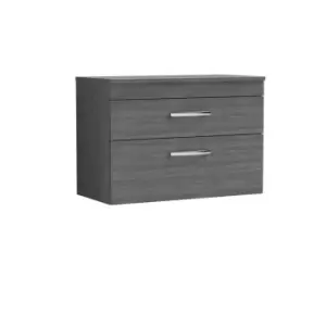 Nuie Athena 800 Wall Hung 2-drawer Vanity & Worktop - Grey Woodgrain