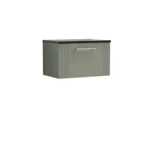 Nuie Deco 600mm Wall Hung Single Drawer Vanity & Sparkling Black Laminate Top - Satin Reed Green