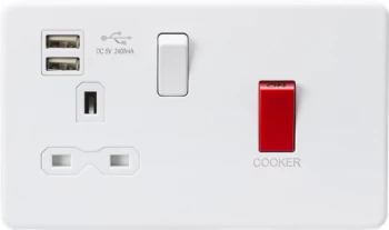 KnightsBridge 45A DP Switch & 13A Switched Socket with Dual USB Charger 2.4A - Matt White