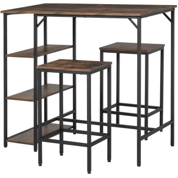 HOMCOM Industrial Bar Height Dining Table Set With 2 Stools & Side Shelf, 3 Pieces Coffee Table for Dining Room, Kitchen, Dinette AOSOM UK