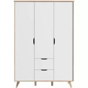 Forte Scandinavian 3 Door 2 Drawer Combination Wardrobe - Matt White & Light Oak - White