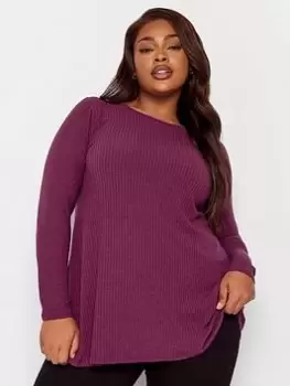 Yours Long Sleeve Rib Swing Top. Purple, Purple, Size 38-40, Women