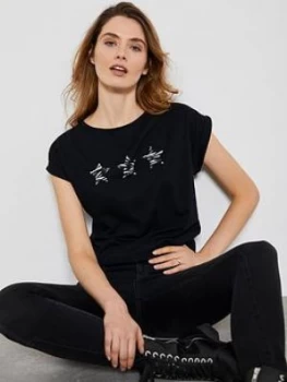 Mint Velvet Sara Star T-Shirt - Black Size M Women