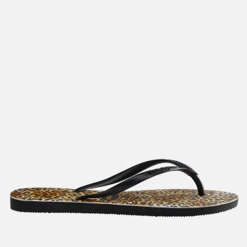 Havaianas Womens Slim Leopard Flip Flops - Black - UK 6/UK 7