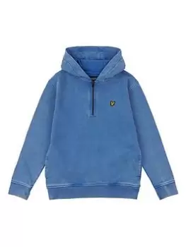 Lyle & Scott Boys Acid Wash Quarter Zip Hoody - Blue Size 7-8 Years