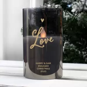 Personalised Love Smoked Glass LED Candle Grey