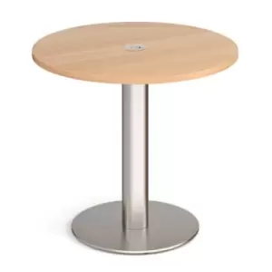 Monza circular dining table 800mm in beech with central circular cutout and Ion power module in white