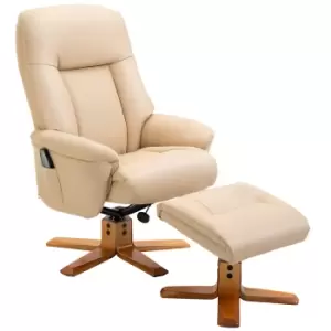 HOMCOM Electric Massage Recliner Chair with Ottoman, Faux Leather Swivel Recliner with Remote Control and 5 Modes for Living Room, Beige