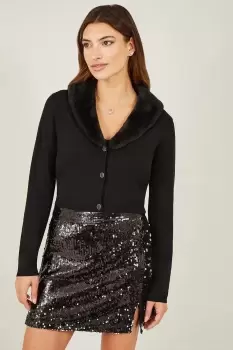 Black Bolero With Detachable Fur Collar