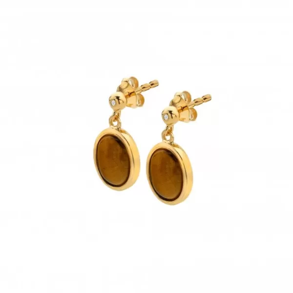 Horizontal Oval Tigers Eye Earrings DE777