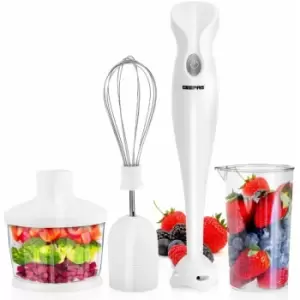 Hand Blender Mixer Chopper Food Processor Stainless Steel Blade 4-in-1 Smoothies - White