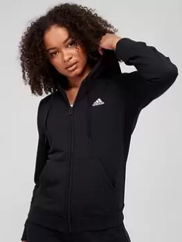 adidas Essentials Linear Full Zip Hoodie - Black/White, Size XL, Women