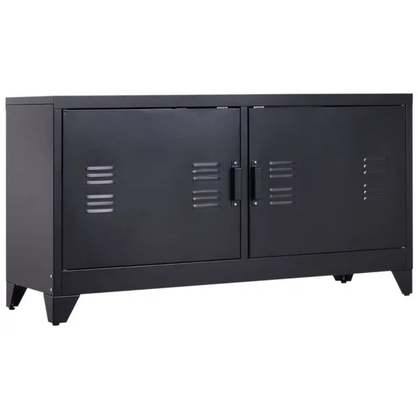 HOMCOM Industrial TV Stand Steel Locker Style Magnetic Doors Doors Black