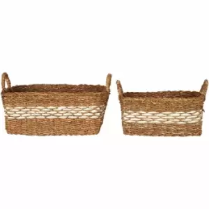 Interiors By Ph Rectangular Seagrass Baskets, Natural / White, Set Of 2