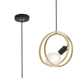 Wales Double Ring Single Ceiling Pendant, E27, Matt Black, Painted Gold