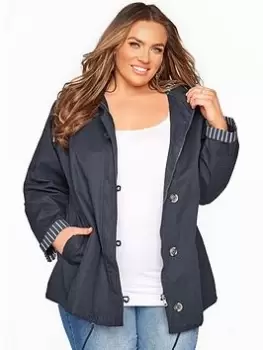 Yours Twill Parka Contrast Lining - Navy, Size 22-24, Women