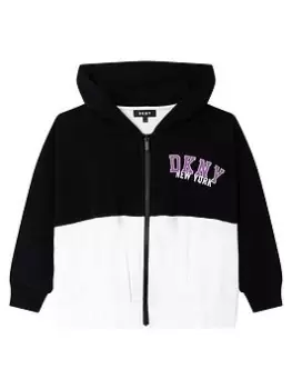 DKNY Girls Colour Block Zip Through Hoodie - Black, Size Age: 10 Years, Women