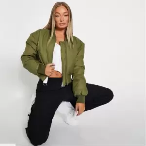 I Saw It First Cropped Cuffed Sleeve Bomber Jacket - Black