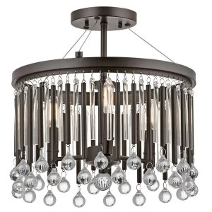 3 Light Semi Flush Ceiling Light Espresso, E14