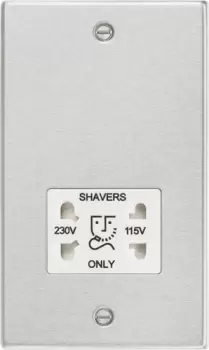 KnightsBridge 115/230V Dual Voltage Shaver Socket with White Insert - Square Edge Brushed Chrome