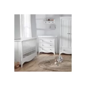 Cuddle Co Clara 3 Piece White Dresser Cot Bed and Wardrobe Set