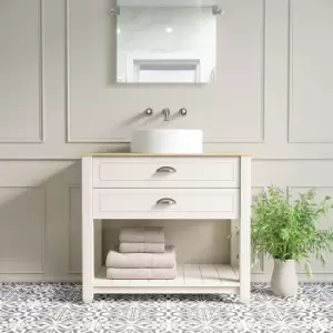 850mm Cream Freestanding Countertop Vanity with Wood Effect Worktop and Basin - Kentmere