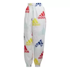 adidas Essentials Multi-Colored Logo Loose Fit Woven Trac - White / Multicolor / Vivid Red