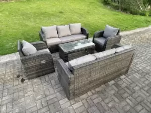 Fimous 8 Seater Outdoor Dark Grey PE Rattan Lounge Complete Sofa Set with Reclining Chair and Lounge Sofa