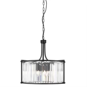 Victoria 5 Light Round Pendant Matt Black, with Glass, E27