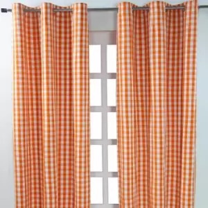 Homescapes - homecapes Cotton Orange Block Check Gingham Eyelet Curtains 137 x 228cm - Orange