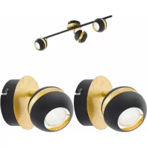 Ceiling Spot Light & 2x Matching Wall Lights Black & Gold Adjustable Shade