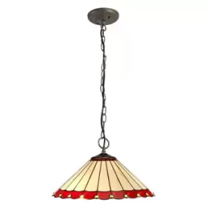 3 Light Downlighter Ceiling Pendant E27 With 40cm Tiffany Shade, Red, Crystal, Aged Antique Brass - Luminosa Lighting