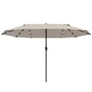 Outsunny 4.4M Double-sided Sun Umbrella Patio Parasol Solar Lights Khaki